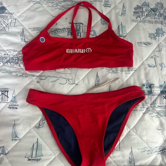 Red Lifeguard Bikini Swimsuit - Picture 1 of 2